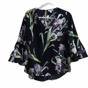 Carolina Belle Blouse Navy Floral Bell Sleeve Med